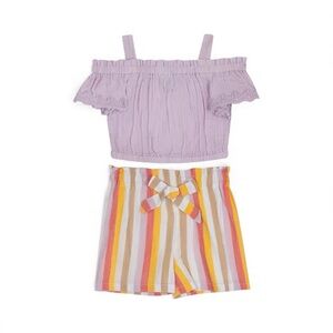 NWT Rare Editions Girls Top and Striped Shorts, 2 Piece Set 4T